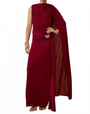 NEW INA FASHION the goddess maxi gown with side sash in burgundy